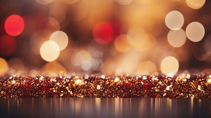 Wall Mural - Red and gold glitter vintage lights background. defocused. Beautiful Christmas background, generative ai