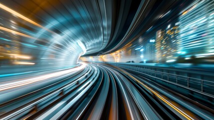 Poster - Mesmerizing high-speed tunnel with dynamic light trails showcasing futuristic urban transit aesthetics.