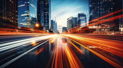 Wall Mural - the light trails on the modern building background, Abstract Motion Blur City,, generative ai