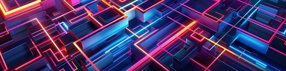 Poster - Futuristic cyber network in neon digital design, abstract concept with blue electronic backgrounds.