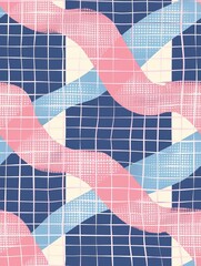 Sticker - Geometric graphical design with overlapping pink and blue wavy patterns creating a modern grid artwork