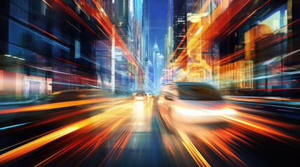 Wall Mural - Bright Lights, Fast Bus: A High-Speed Journey through the City at night. Abstract Motion Blur City., generative ai