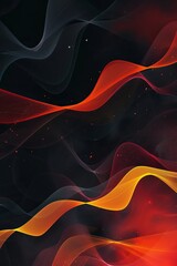 Wall Mural - A dynamic abstract design with curvy red and yellow waves on a black backdrop