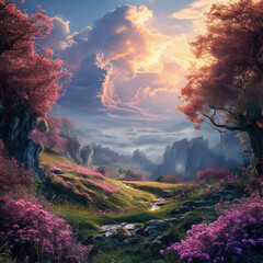 Canvas Print - beautiful landscape fantasy scenery illustration background