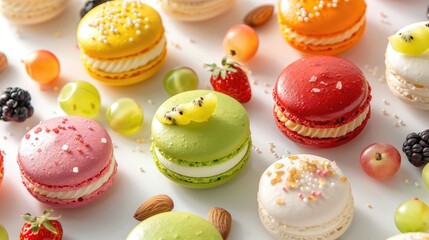 Sticker - Vibrant French macarons adorned with fresh fruits and nuts