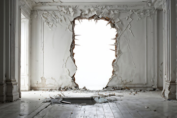 Wall Mural -  Hole breaking through white wall, cut out 