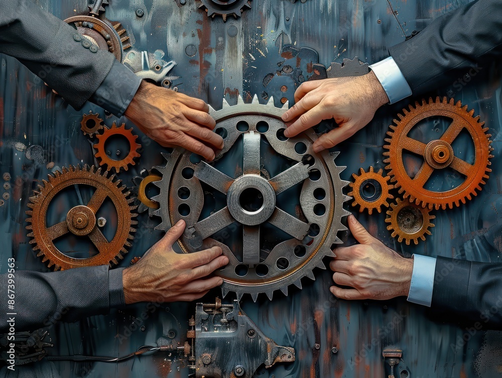 Gear cog business wheel team teamwork hand concept people office ...