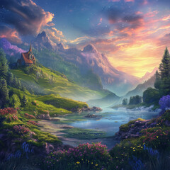 beautiful landscape fantasy scenery illustration background