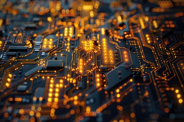 Poster - a close-up shot of an electronic circuit board with various components and wires