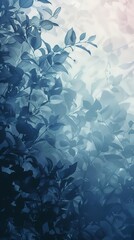 Poster - A serene depiction of soft, blue-toned foliage gently lit, capturing the quiet elegance and peacefulness of nature in a calming essence.