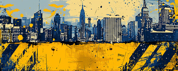 Fototapete - Vector background with a yellow urban city street art grunge construction warning