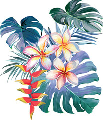 Wall Mural - Bouquet of tropical flowers. Hibiscus, paradise flowers. exotic, tropical