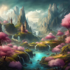 Poster - beautiful landscape fantasy scenery illustration background