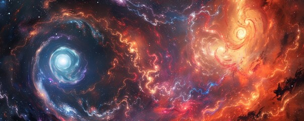 A wormhole, its swirling vortex of colors connecting two distant points in the universe.