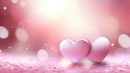Wall Mural - Happy Valentine's Day. Pink Heart shapes on abstract light glitter background in love concept for valentines day with sweet and romantic moment.,, generative ai