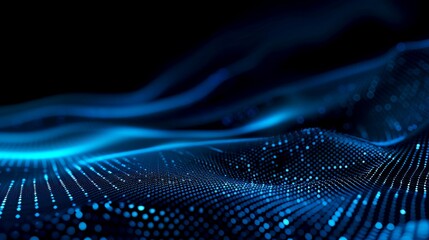 Fototapete - Abstract digital wave with flowing particles on dark background. Concept of AI and technology. Futuristic and modern style for innovation. Ideal for backgrounds or tech presentations. AI