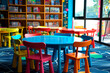 © Rolando - A colorful classroom with a blue table and chairs.
