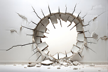 Wall Mural -  Hole breaking through white wall, cut out 