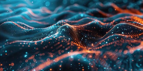 Poster - A close-up shot of a wave of blue and orange lights, suitable for use in creative projects that require a futuristic or technological theme