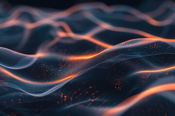 Poster - a close-up of a wavy surface illuminated by orange lights, suitable for use in futuristic or technol