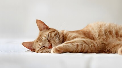 Wall Mural - Sleeping red cat on white background. 