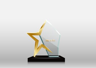 Wall Mural - Realistic Blank Glass Trophy Award and gold star