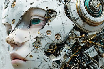 Poster - Close-up of robotic face with human-like features.