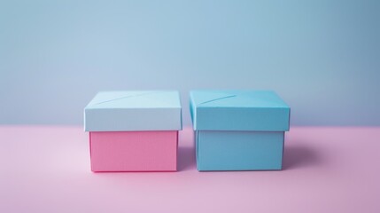 Poster - Pink and blue paper box on white background for packaging design