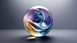 © Wahyu - 3d ball in matte glass material with organic deformed shape inside in blue purple white and yellow color, on dark grey background ai generated