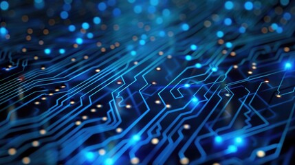 Poster - A close-up view of a circuit board featuring blue lights