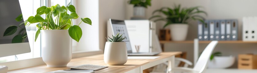 Wall Mural - Minimalist Workspace with Plants.