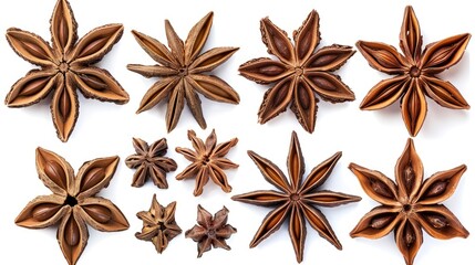 Arrangement of star anise on a white surface, used for food or decoration