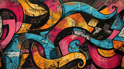 Poster - This image showcases a vibrant graffiti mural infused with abstract shapes and bright colors, embodying the aesthetics of urban street art and cultural expression.