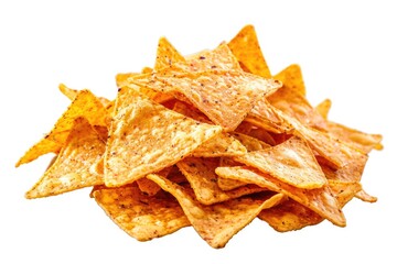 Wall Mural - A pile of tortilla chips on a white background, great for food or snack related images