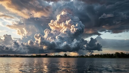 Wall Mural - a large cloud in the sky over a body of water
