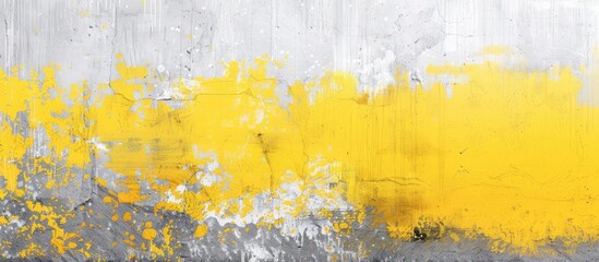 Yellow and grey abstract painting on a cement textured backdrop for wallpaper and decoration.