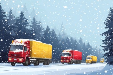 Wall Mural - Transport Deliveries Amidst Heavy Snowfall