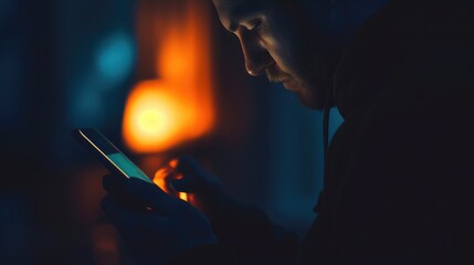 Wireless Connection: Male User Engrossed in Smartphone Surfing