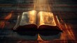 © Ева Поликарпова - A classic open bible sits on a wooden table, perfect for book lovers and researchers
