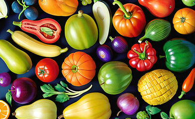 Wall Mural - vegetables and fruits grouped together on a shelf in a store, vegetarian food, vegetarian recipes,	
