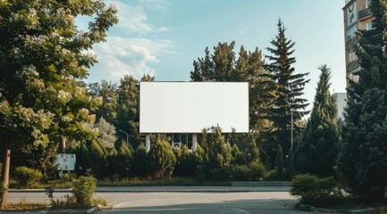 Blank white billboard against the blue sky. billboard. mocap to showcase your advertising design banners. white advertising field 3 by 4 meter layout with a shadow from the sun. realistic image