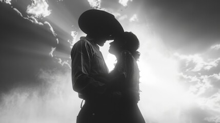 Wall Mural - A romantic moment between two people under a cloudy sky