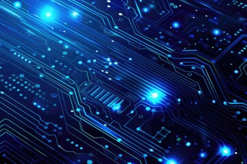 Poster - A close-up view of a circuit board with blue LED lights