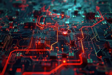 Poster - A detailed shot of a computer circuit board with various components and wires