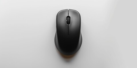 Poster - A close-up image of a black computer mouse sitting on a white background, ideal for use in technology-related content