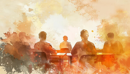 Wall Mural - A classroom with students sitting at desks