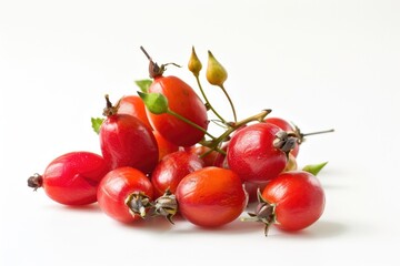 Wall Mural - Vibrant Rosehip Rosa Canina Berries on White Background for Natural Health and Beauty Products Design