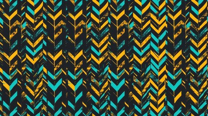 Wall Mural - Abstract Chevron Pattern in Teal and Yellow