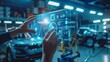 © qorqudlu - A technician utilizes advanced holographic tools to perform vehicle maintenance in a high-tech automotive workshop.