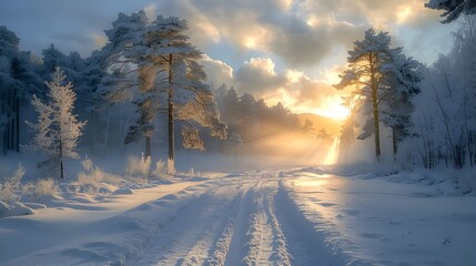 Poster - winter landscape with snow